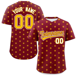 Custom Crimson Gold Personalized Polka Dot Graffiti Pattern Authentic Baseball Jersey