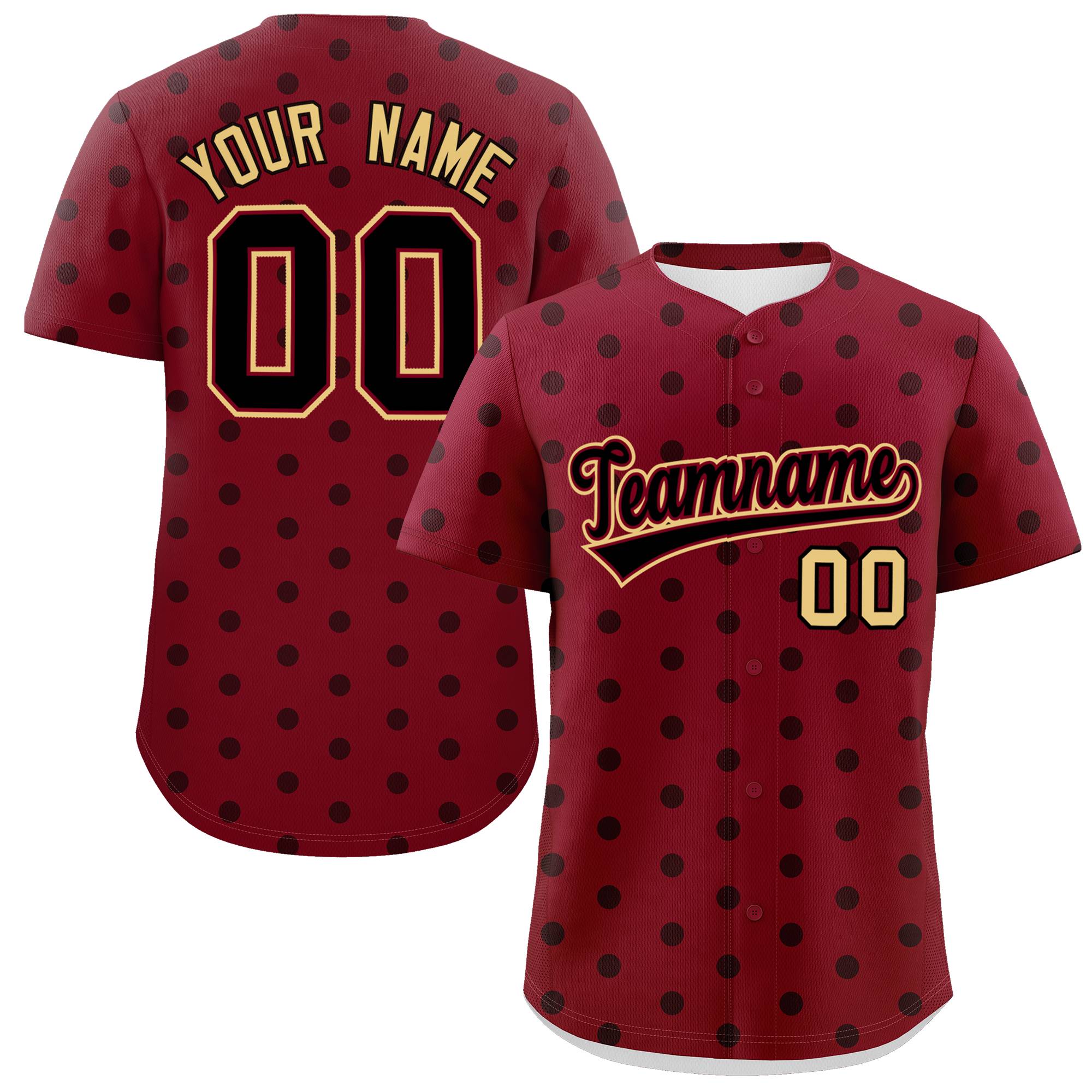 Custom Crimson Black Personalized Polka Dot Graffiti Pattern Authentic Baseball Jersey