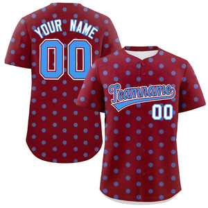 Custom Crimson Powder Blue Personalized Polka Dot Graffiti Pattern Authentic Baseball Jersey