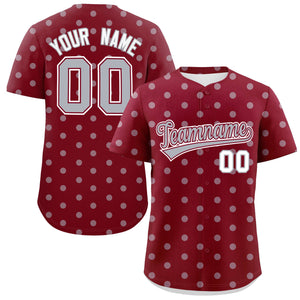 Custom Crimson Gray Personalized Polka Dot Graffiti Pattern Authentic Baseball Jersey