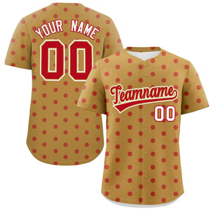 Custom Old Gold Red Personalized Polka Dot Graffiti Pattern Authentic Baseball Jersey