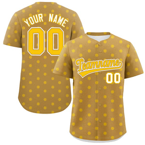 Custom Old Gold Gold Personalized Polka Dot Graffiti Pattern Authentic Baseball Jersey