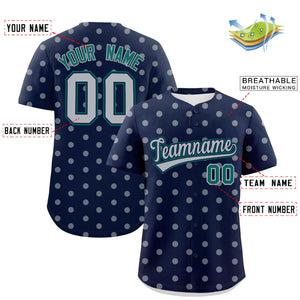 Custom Navy Gray Personalized Polka Dot Graffiti Pattern Authentic Baseball Jersey