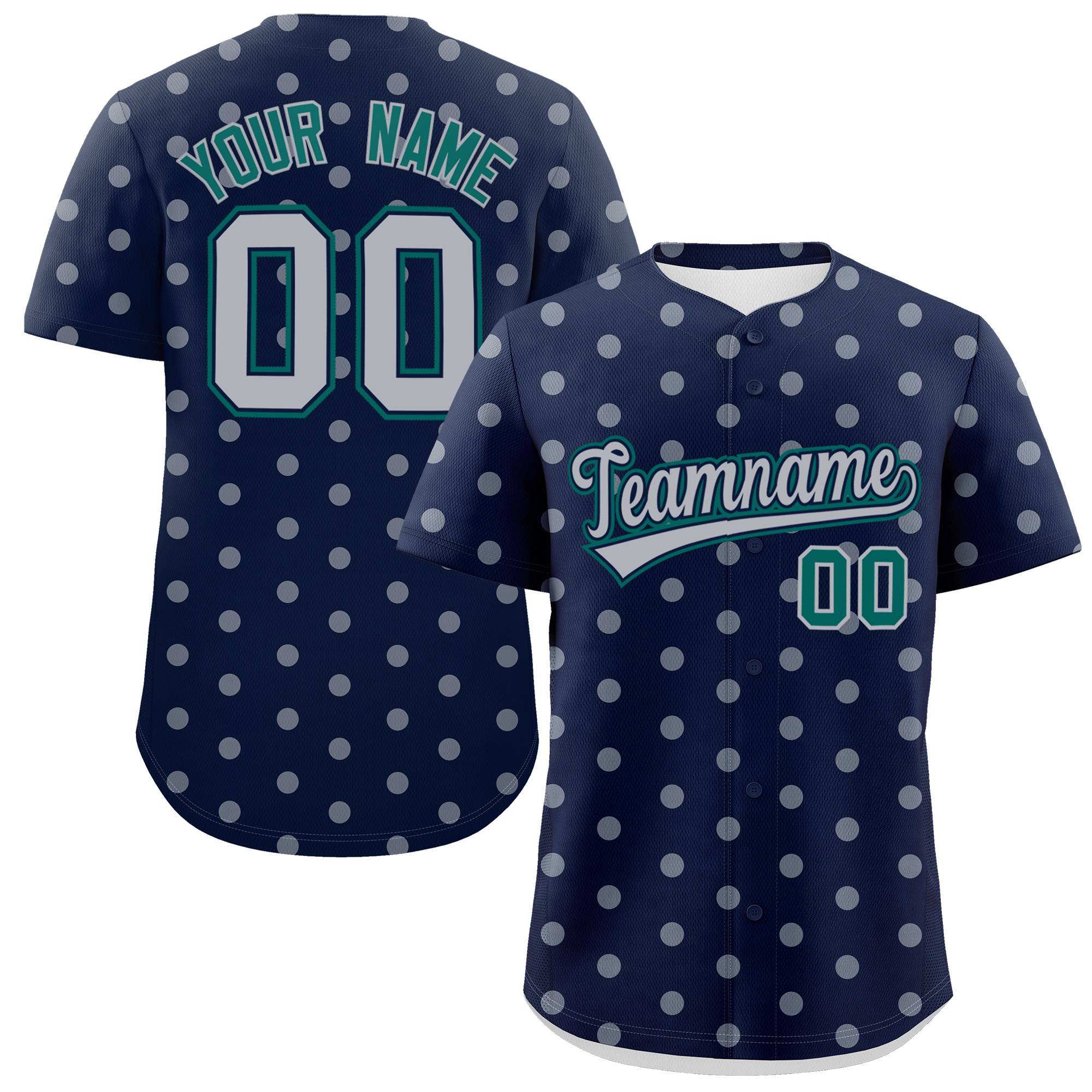 Custom Navy Gray Personalized Polka Dot Graffiti Pattern Authentic Baseball Jersey