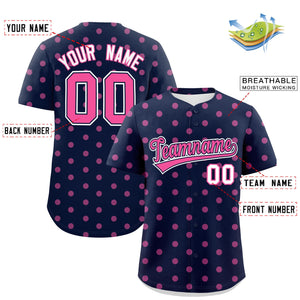 Custom Navy Pink Personalized Polka Dot Graffiti Pattern Authentic Baseball Jersey