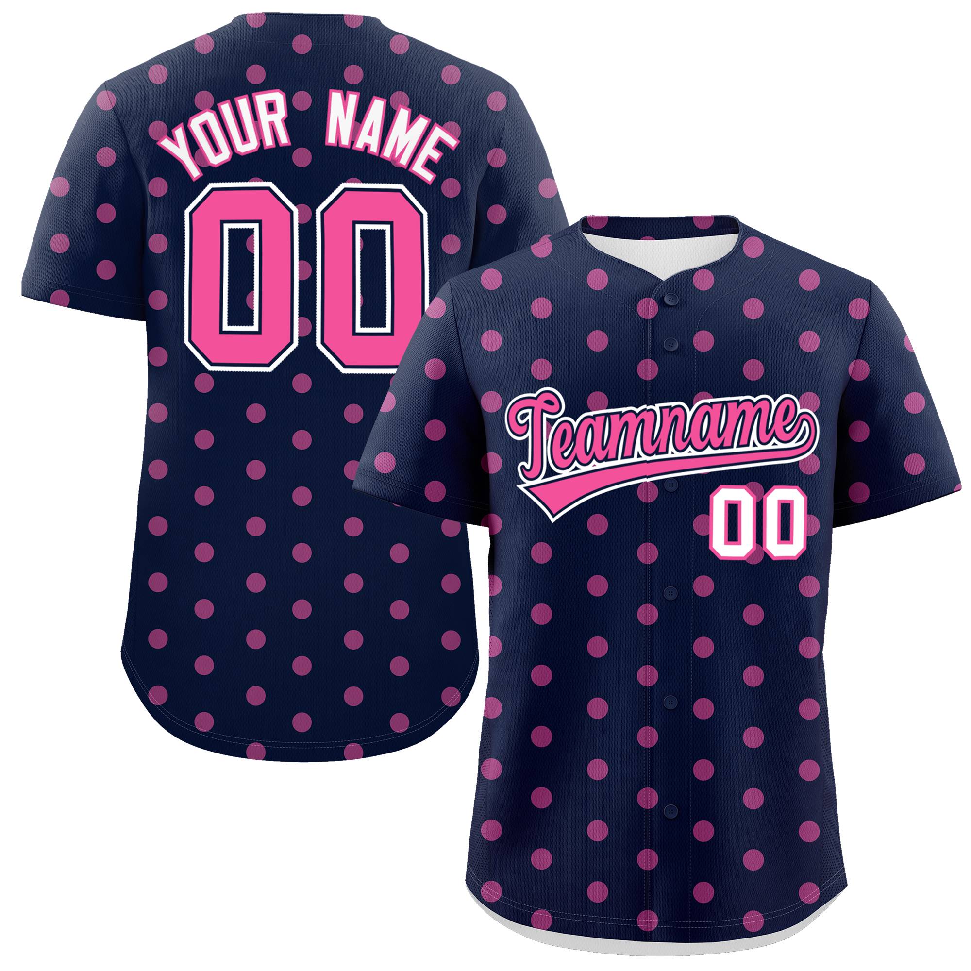 Custom Navy Pink Personalized Polka Dot Graffiti Pattern Authentic Baseball Jersey