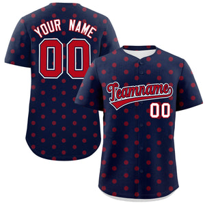 Custom Navy Red Personalized Polka Dot Graffiti Pattern Authentic Baseball Jersey