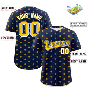 Custom Navy Gold Personalized Polka Dot Graffiti Pattern Authentic Baseball Jersey