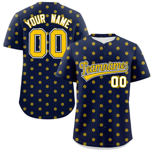 Custom Navy Gold Personalized Polka Dot Graffiti Pattern Authentic Baseball Jersey