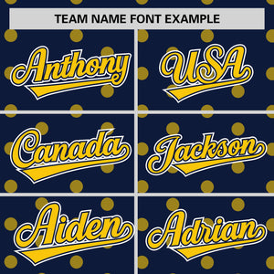 Custom Navy Gold Personalized Polka Dot Graffiti Pattern Authentic Baseball Jersey