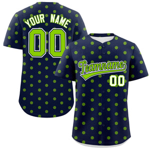 Custom Navy Neon Green Personalized Polka Dot Graffiti Pattern Authentic Baseball Jersey