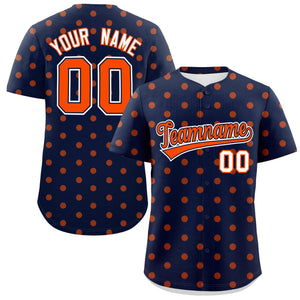 Custom Navy Orange Personalized Polka Dot Graffiti Pattern Authentic Baseball Jersey