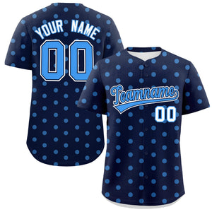 Custom Navy Powder Blue Personalized Polka Dot Graffiti Pattern Authentic Baseball Jersey