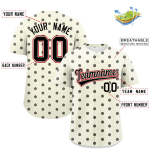 Custom Cream Black Personalized Polka Dot Graffiti Pattern Authentic Baseball Jersey