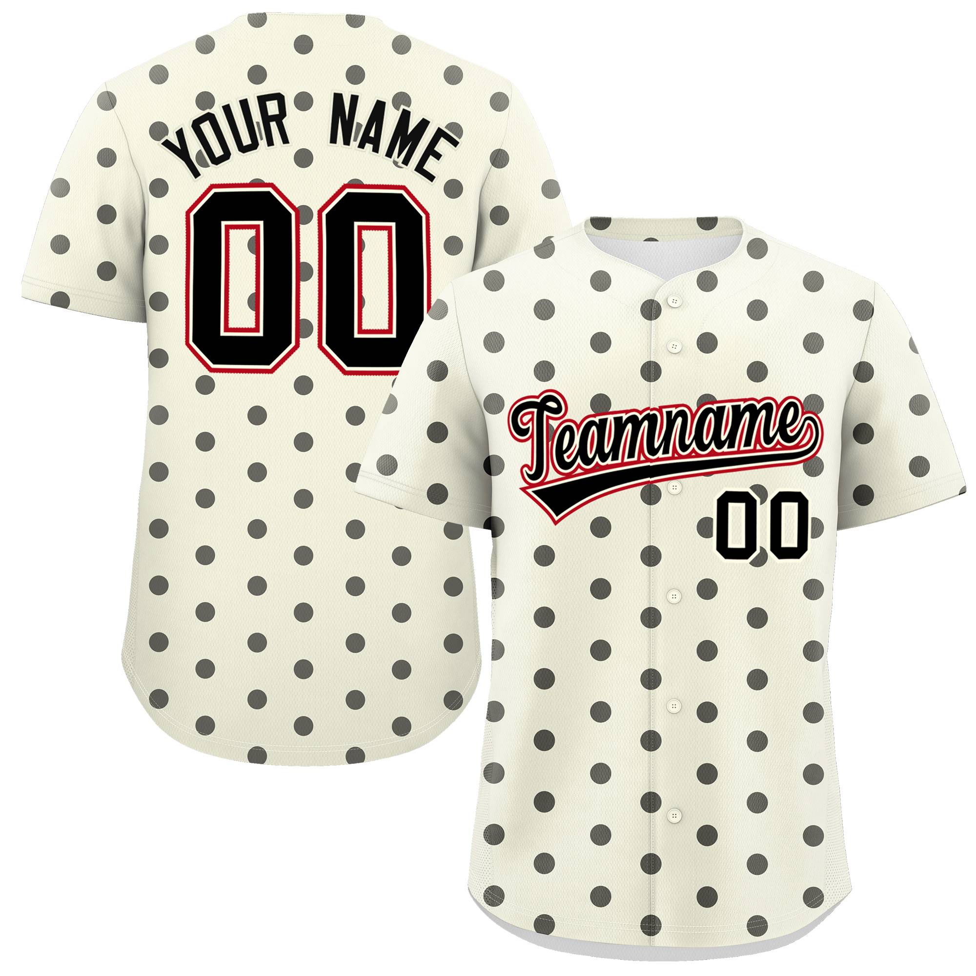 Custom Cream Black Personalized Polka Dot Graffiti Pattern Authentic Baseball Jersey