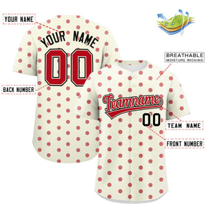 Custom Cream Red Personalized Polka Dot Graffiti Pattern Authentic Baseball Jersey