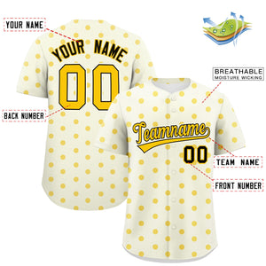 Custom Cream Gold Personalized Polka Dot Graffiti Pattern Authentic Baseball Jersey