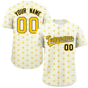 Custom Cream Gold Personalized Polka Dot Graffiti Pattern Authentic Baseball Jersey