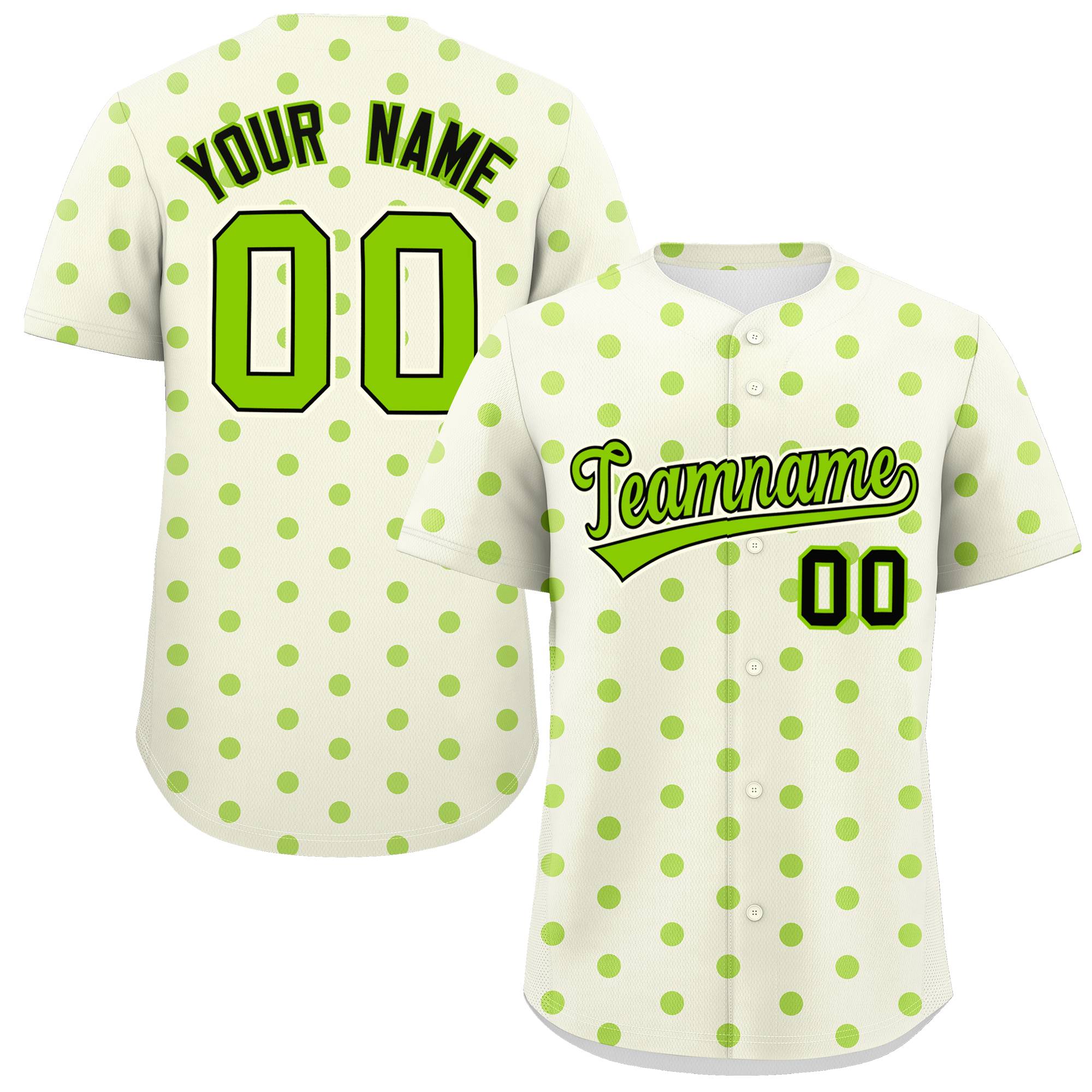 Custom Cream Neon Green Personalized Polka Dot Graffiti Pattern Authentic Baseball Jersey