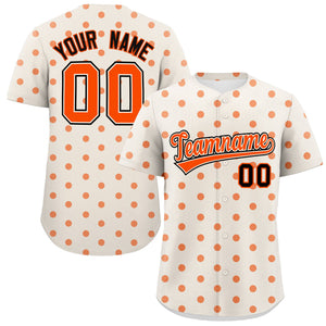 Custom Cream Orange Personalized Polka Dot Graffiti Pattern Authentic Baseball Jersey