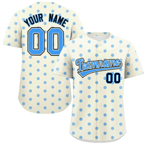 Custom Cream Powder Blue Personalized Polka Dot Graffiti Pattern Authentic Baseball Jersey