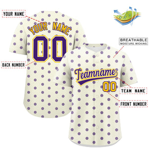 Custom Cream Purple Personalized Polka Dot Graffiti Pattern Authentic Baseball Jersey