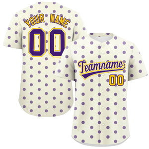 Custom Cream Purple Personalized Polka Dot Graffiti Pattern Authentic Baseball Jersey