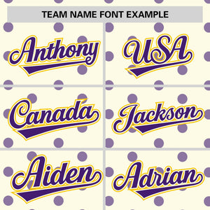 Custom Cream Purple Personalized Polka Dot Graffiti Pattern Authentic Baseball Jersey