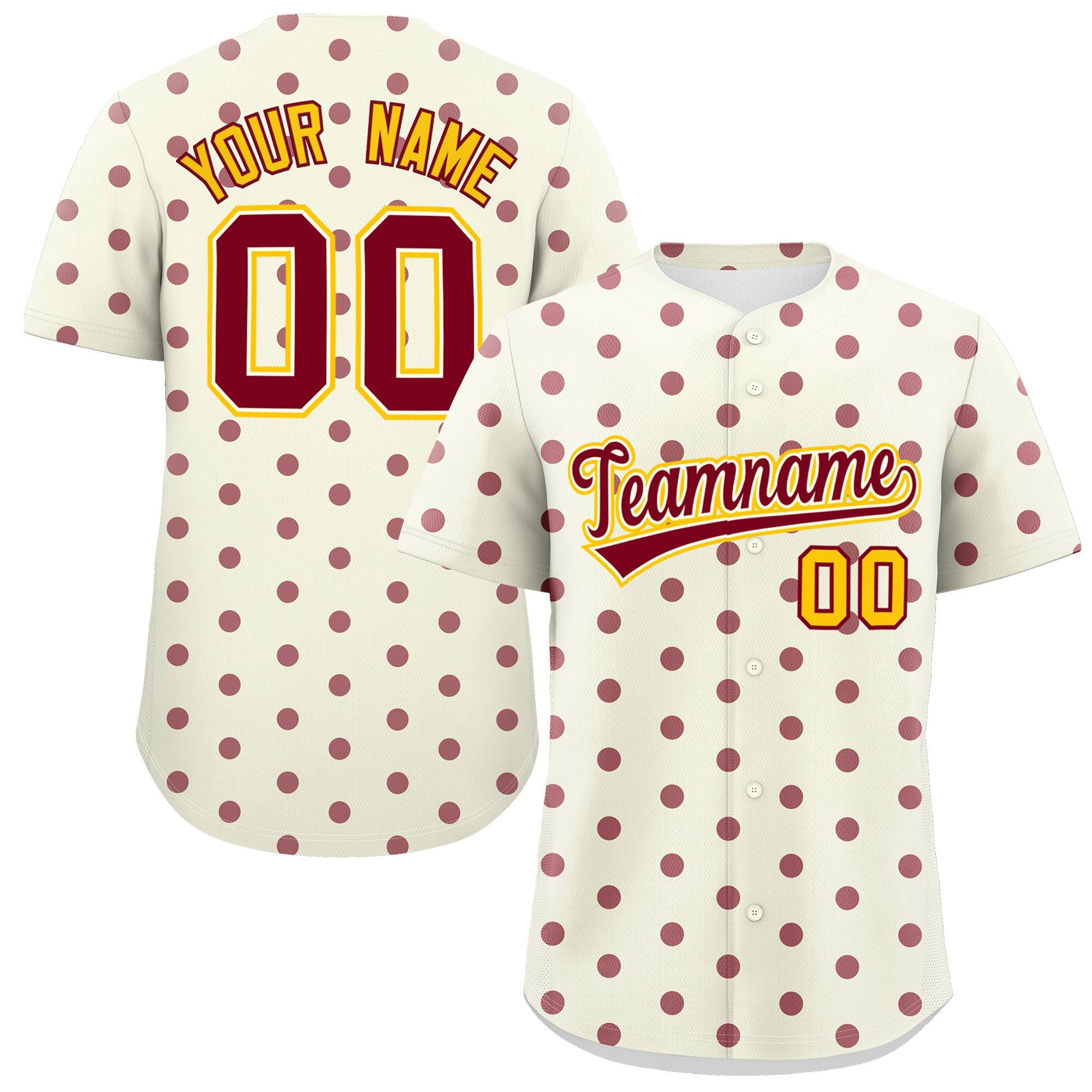 Custom Cream Crimson Personalized Polka Dot Graffiti Pattern Authentic Baseball Jersey