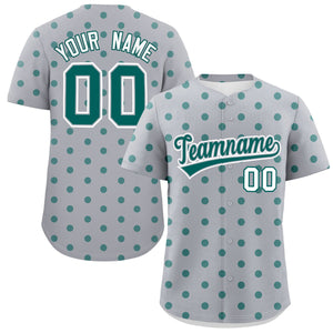 Custom Gray Aqua Personalized Polka Dot Graffiti Pattern Authentic Baseball Jersey