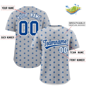 Custom Gray Royal Personalized Polka Dot Graffiti Pattern Authentic Baseball Jersey