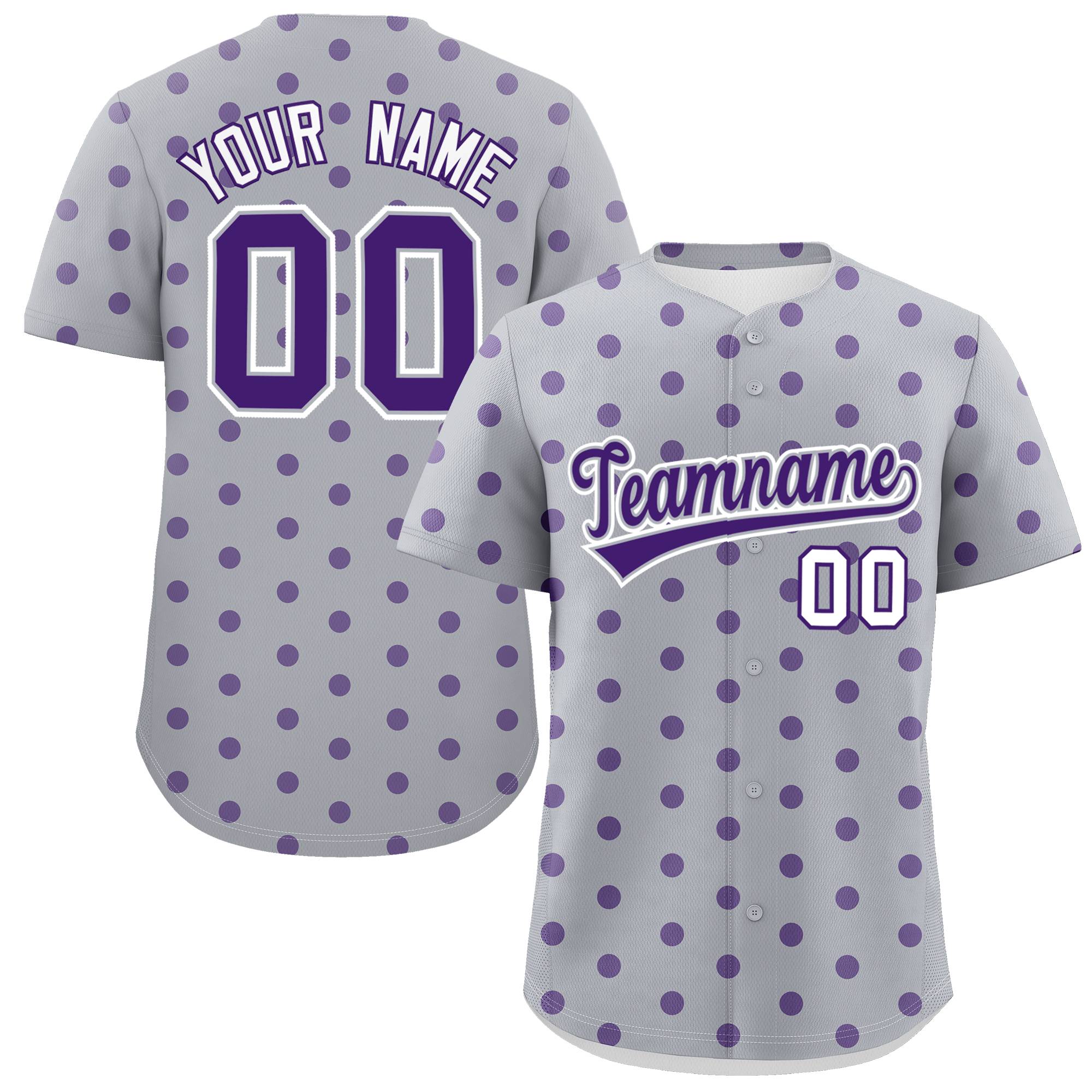 Custom Gray Purple Personalized Polka Dot Graffiti Pattern Authentic Baseball Jersey