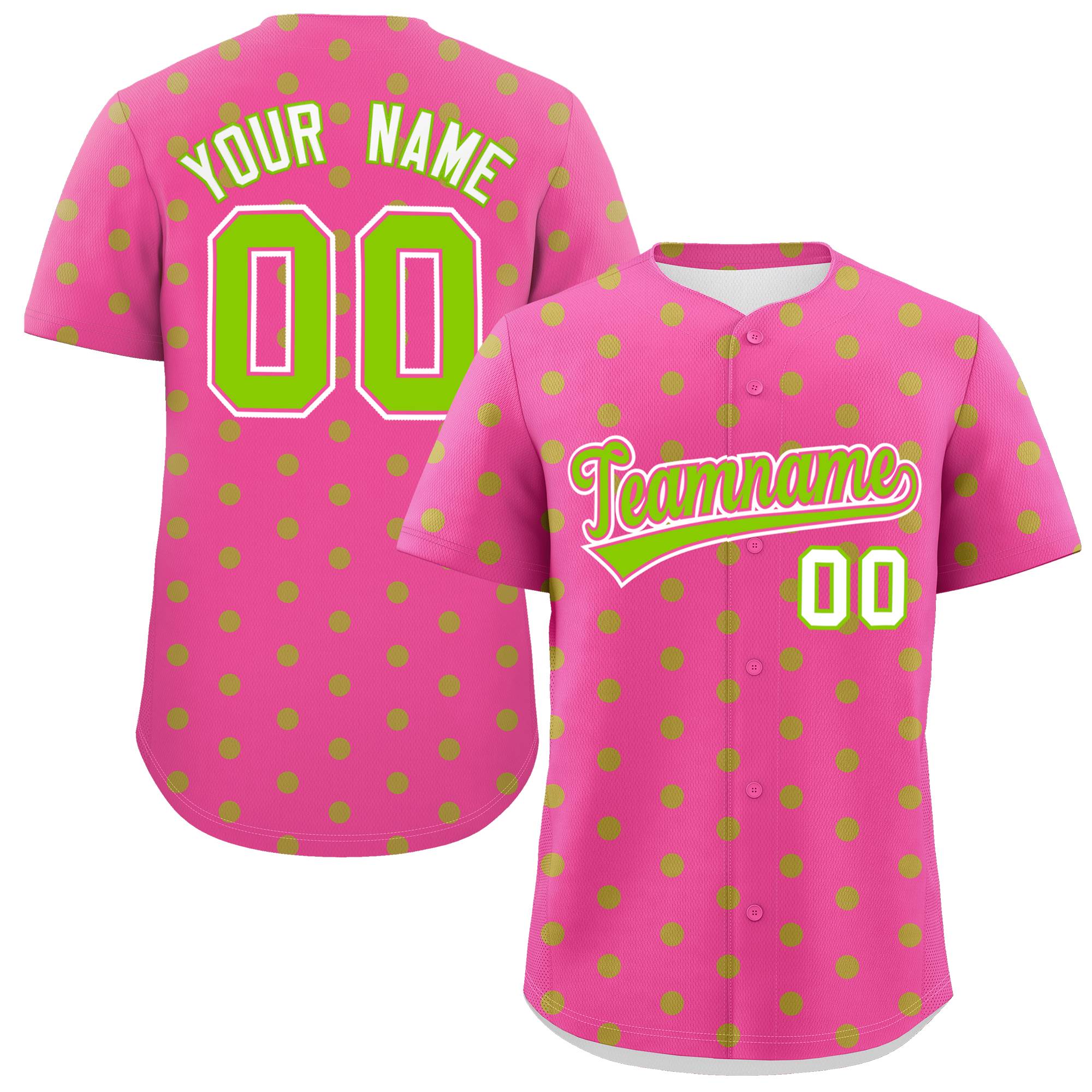 Custom Pink Neon Green Personalized Polka Dot Graffiti Pattern Authentic Baseball Jersey