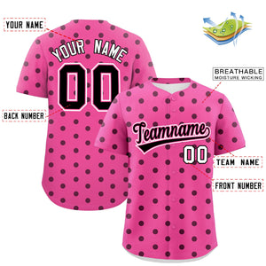 Custom Pink Black Personalized Polka Dot Graffiti Pattern Authentic Baseball Jersey