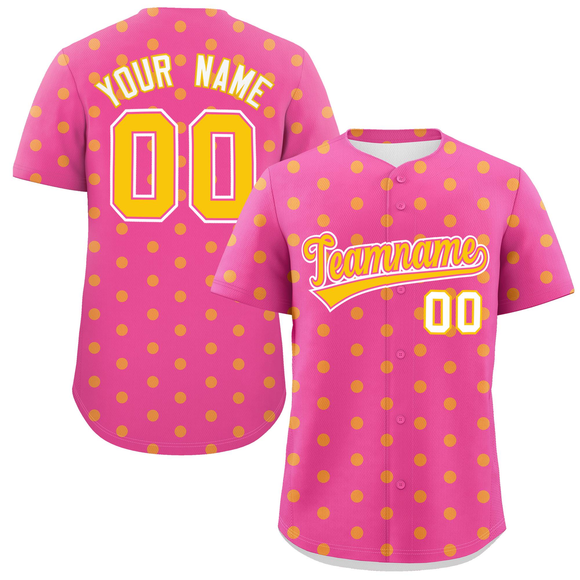 Custom Pink Gold Personalized Polka Dot Graffiti Pattern Authentic Baseball Jersey