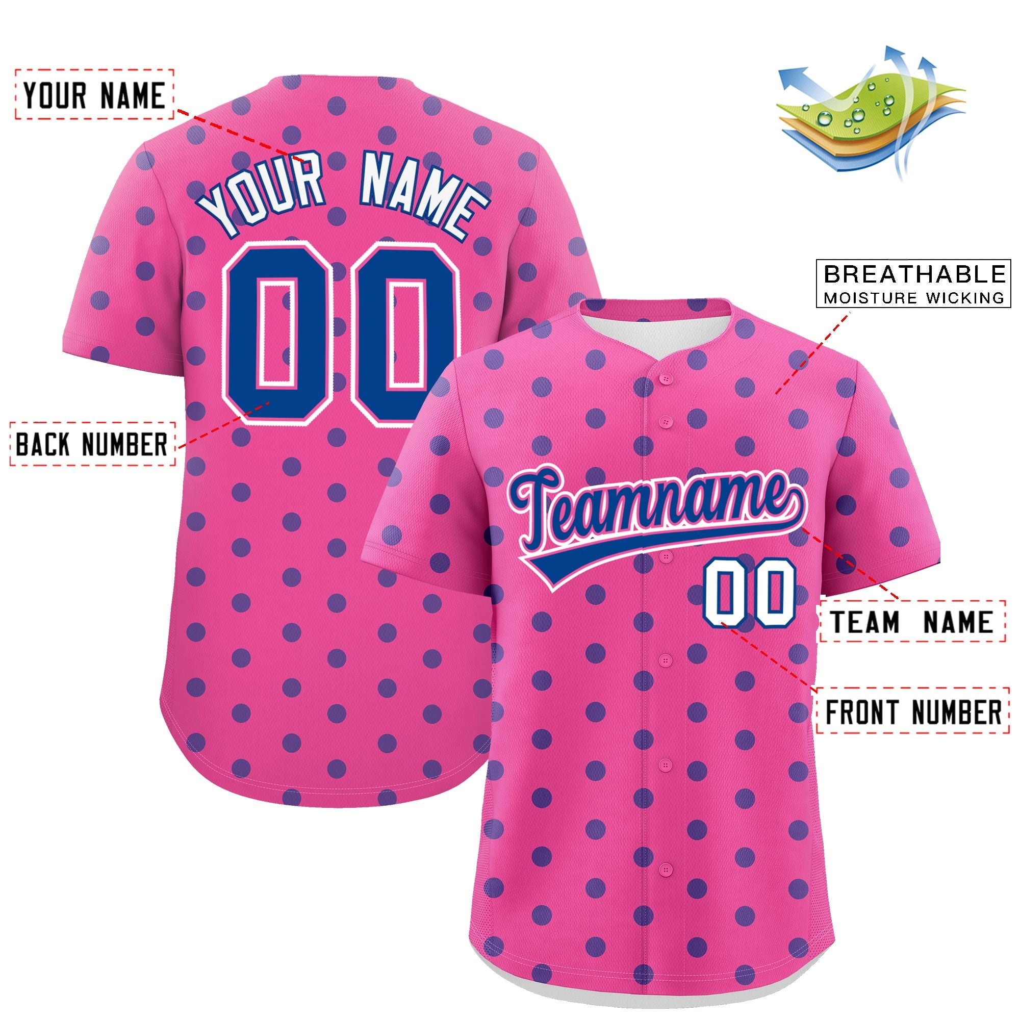 Custom Pink Royal Personalized Polka Dot Graffiti Pattern Authentic Baseball Jersey