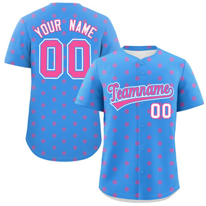 Custom Powder Blue Pink Personalized Polka Dot Graffiti Pattern Authentic Baseball Jersey