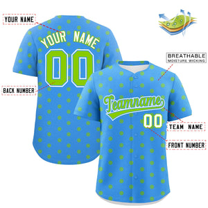 Custom Powder Blue Neon Green Personalized Polka Dot Graffiti Pattern Authentic Baseball Jersey