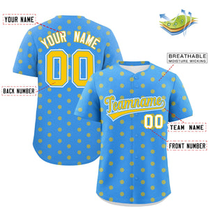 Custom Powder Blue Gold Personalized Polka Dot Graffiti Pattern Authentic Baseball Jersey