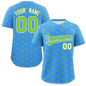 Custom Powder Blue Neon Green Personalized Polka Dot Graffiti Pattern Authentic Baseball Jersey