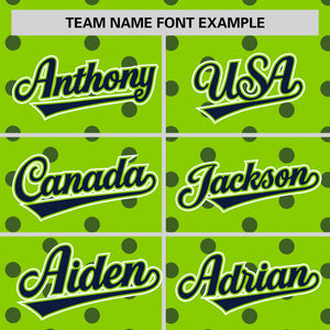 Custom Neon Green Navy Personalized Polka Dot Graffiti Pattern Authentic Baseball Jersey