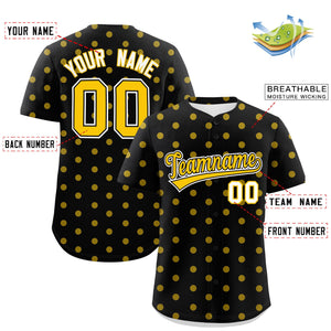 Custom Black Gold Personalized Polka Dot Graffiti Pattern Authentic Baseball Jersey