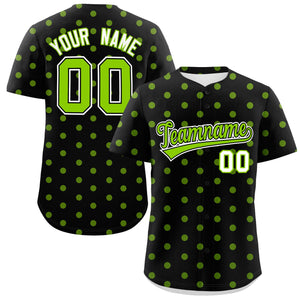 Custom Black Neon Green Personalized Polka Dot Graffiti Pattern Authentic Baseball Jersey