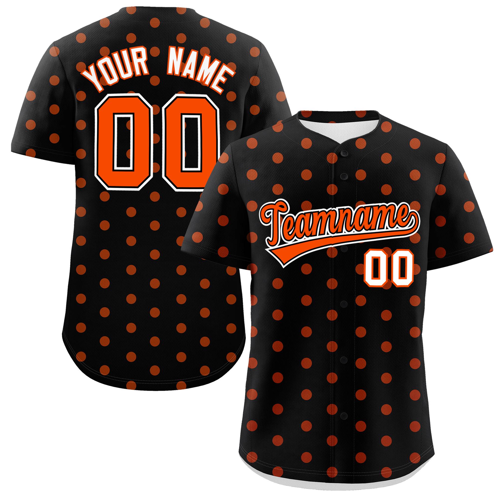 Custom Black Orange Personalized Polka Dot Graffiti Pattern Authentic Baseball Jersey