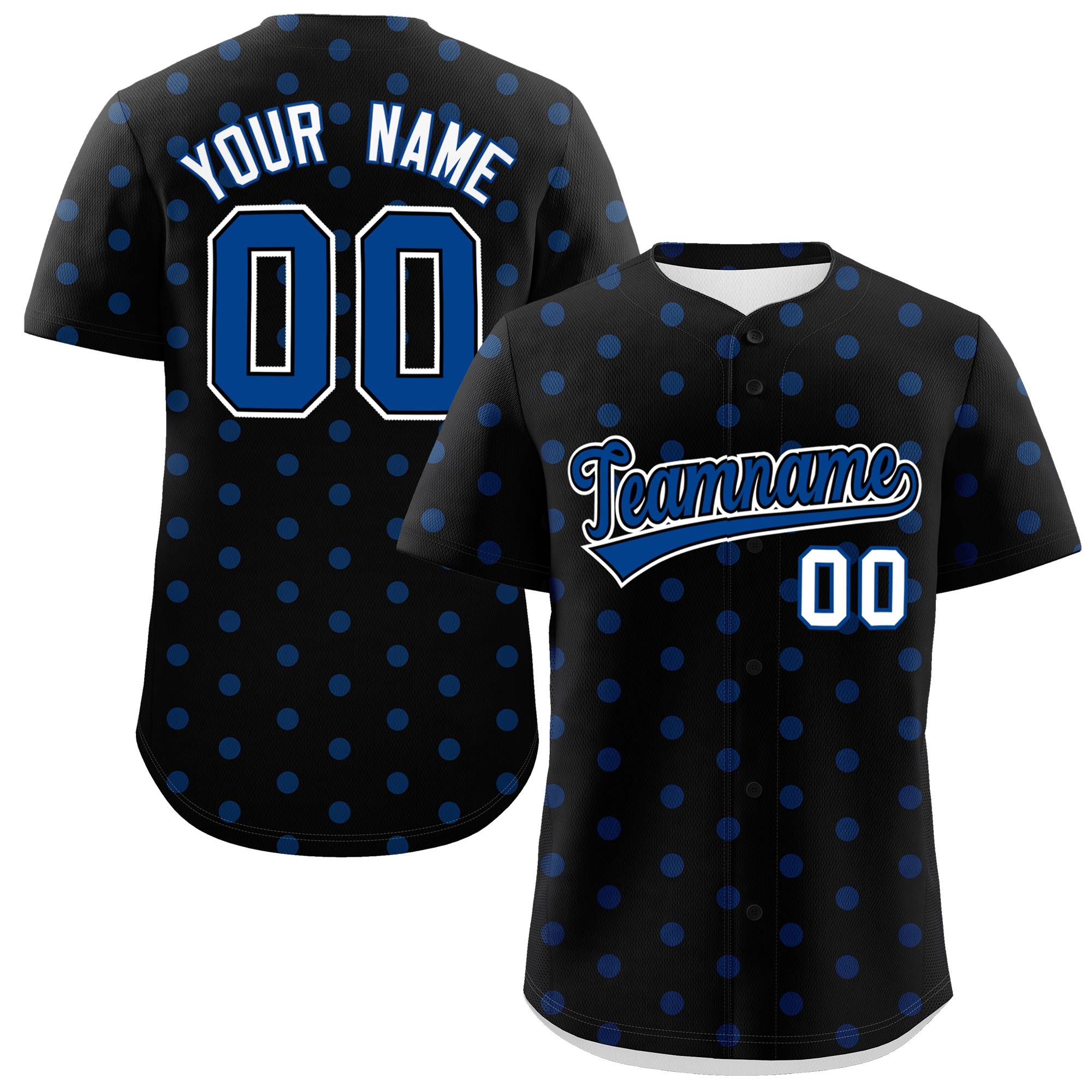 Custom Black Royal Personalized Polka Dot Graffiti Pattern Authentic Baseball Jersey