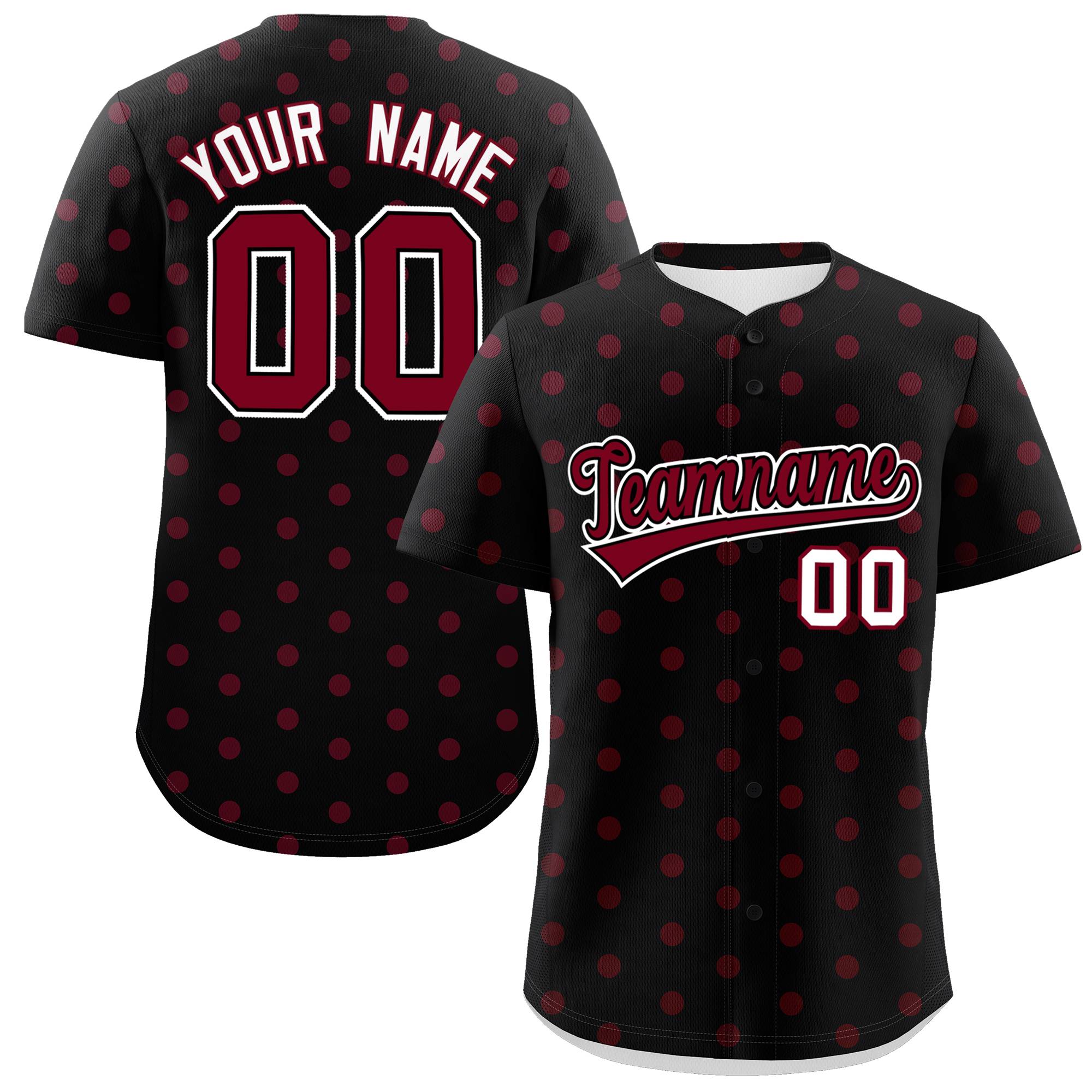 Custom Black Crimson Personalized Polka Dot Graffiti Pattern Authentic Baseball Jersey