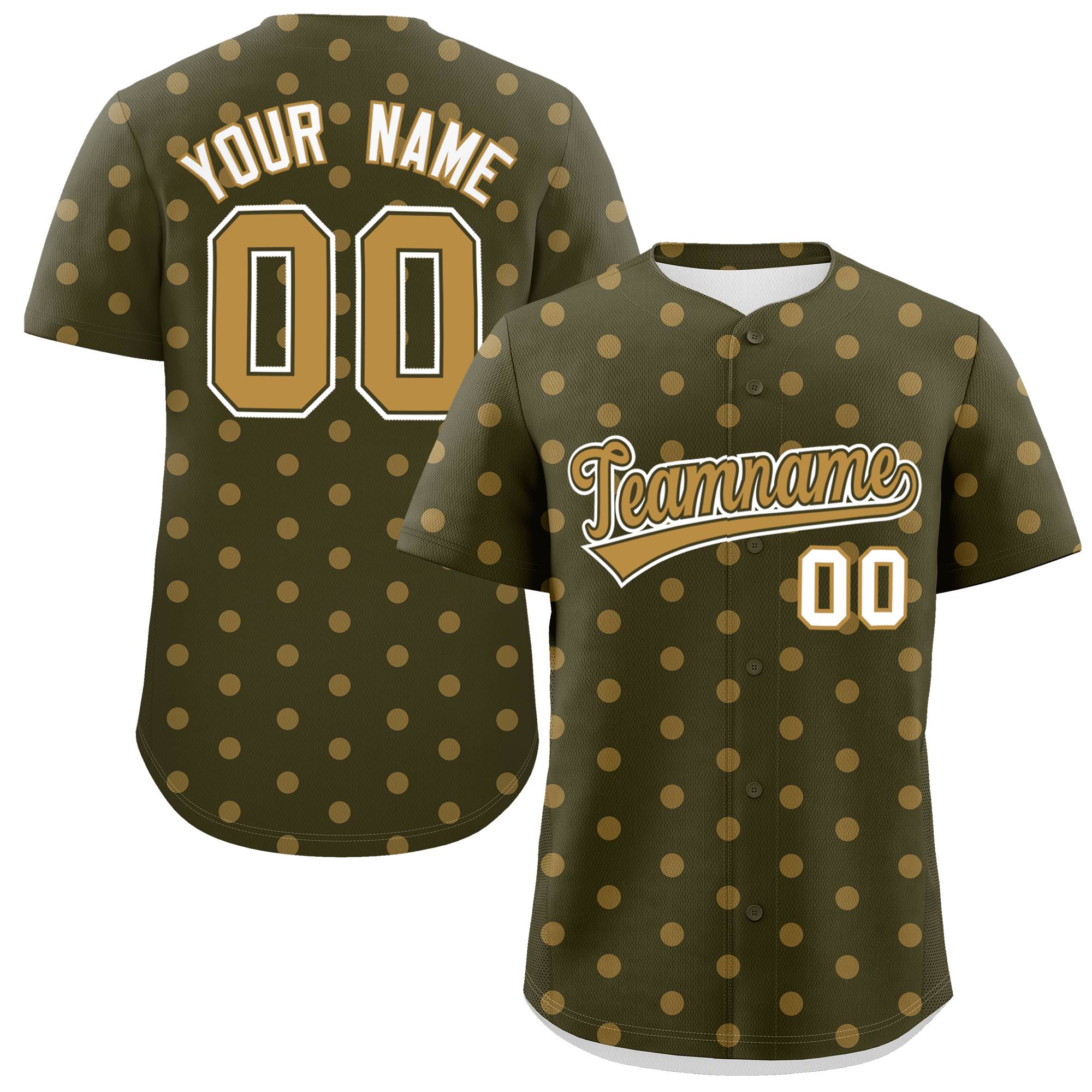 Custom Olive Old Gold Personalized Polka Dot Graffiti Pattern Authentic Baseball Jersey