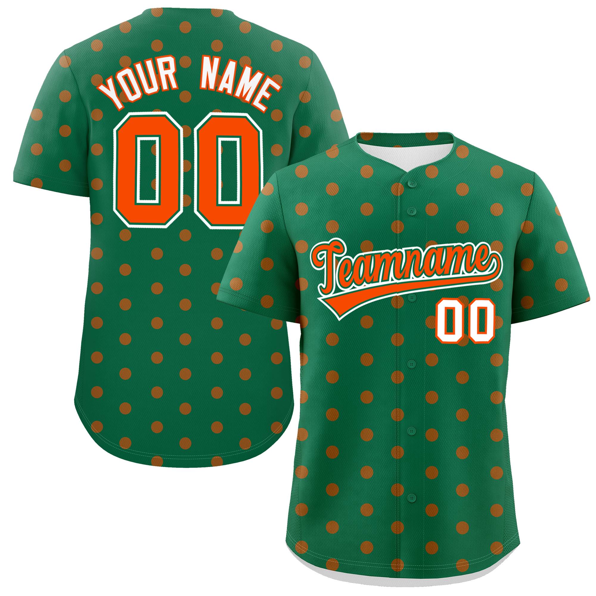 Custom Kelly Green Orange Personalized Polka Dot Graffiti Pattern Authentic Baseball Jersey