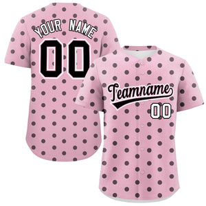 Custom Light Pink Black Personalized Polka Dot Graffiti Pattern Authentic Baseball Jersey