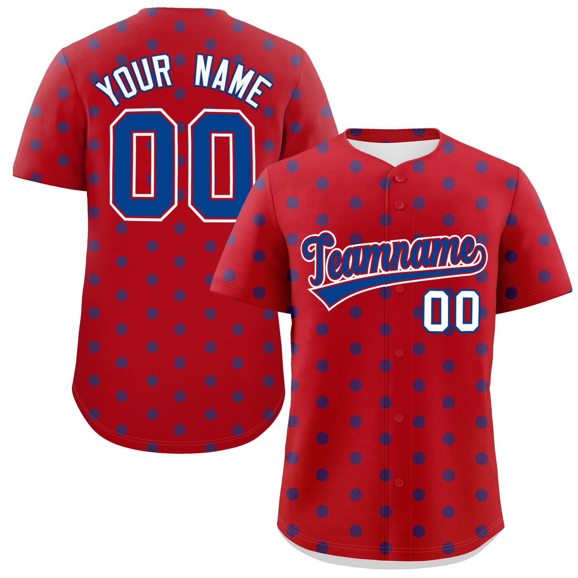 Custom Red Royal Personalized Polka Dot Graffiti Pattern Authentic Baseball Jersey